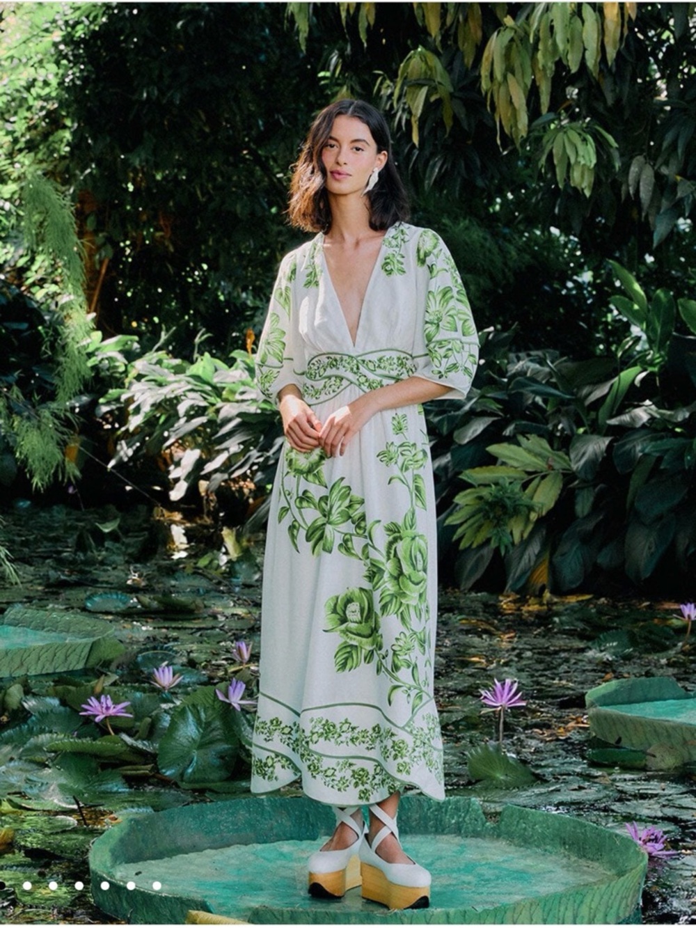 NWT FARM RIO NWT Farm Rio Off-White Green Floral Cascade Midi Dress (size XL)